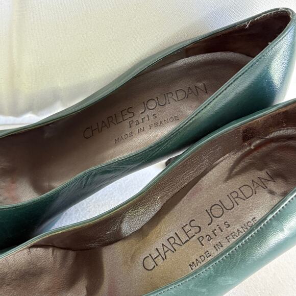 Charles Jourdan Vintage Heels 6 Green Leather Suede Pumps Dark Academia Prep - Picture 4 of 9